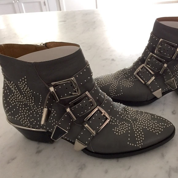 CHLOE Susanna Studded Boots in Charcoal grey Leather size W 36.5 - Picture 5 of 7